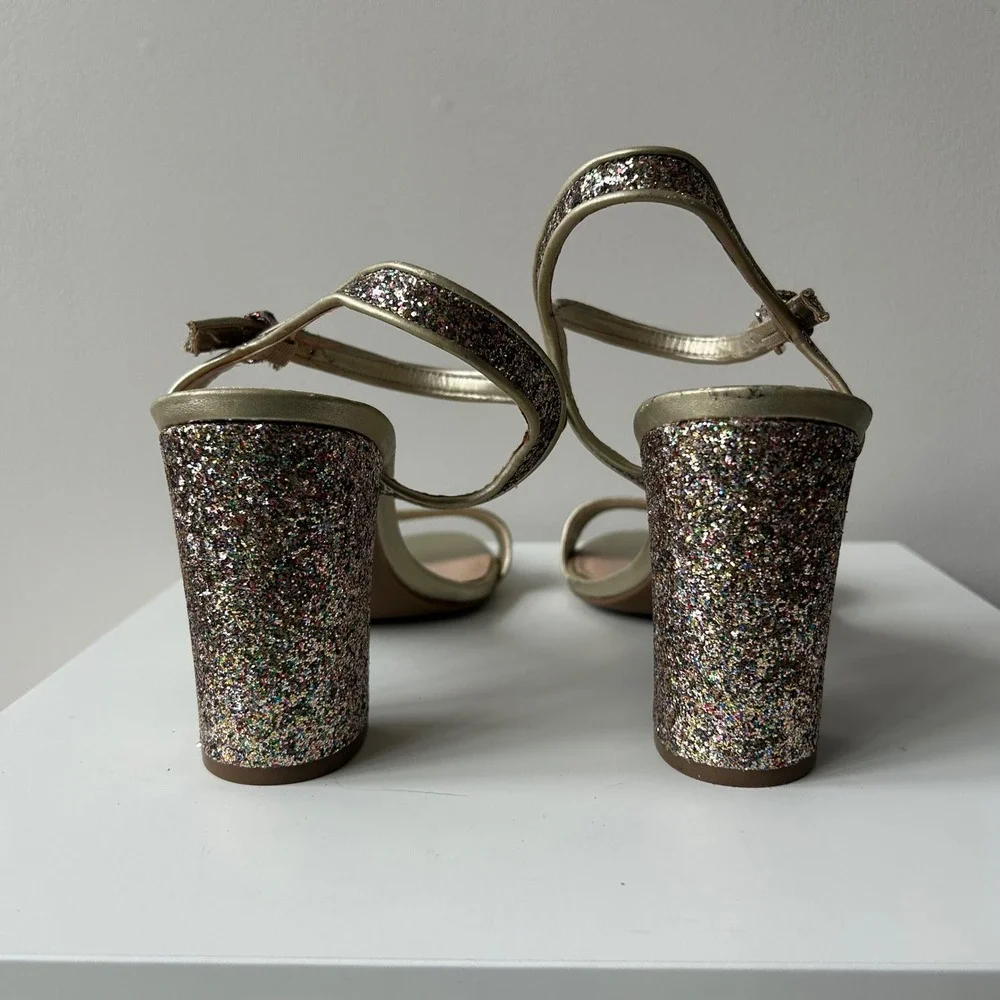 Abound Glitter Block Heel Sandals 12M Gold Colorful Sparkle Party Wedding Glam‎